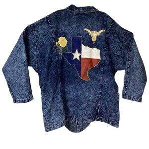 Vintage Embroidered Western Denim Jean Jacket Customized Texas Longhorn Rose Art